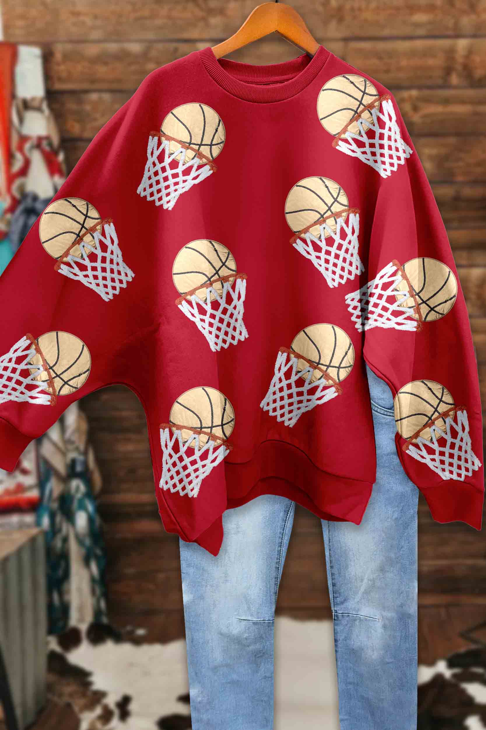 Shiny Basketball Batwing Sleeve Sweatshirt