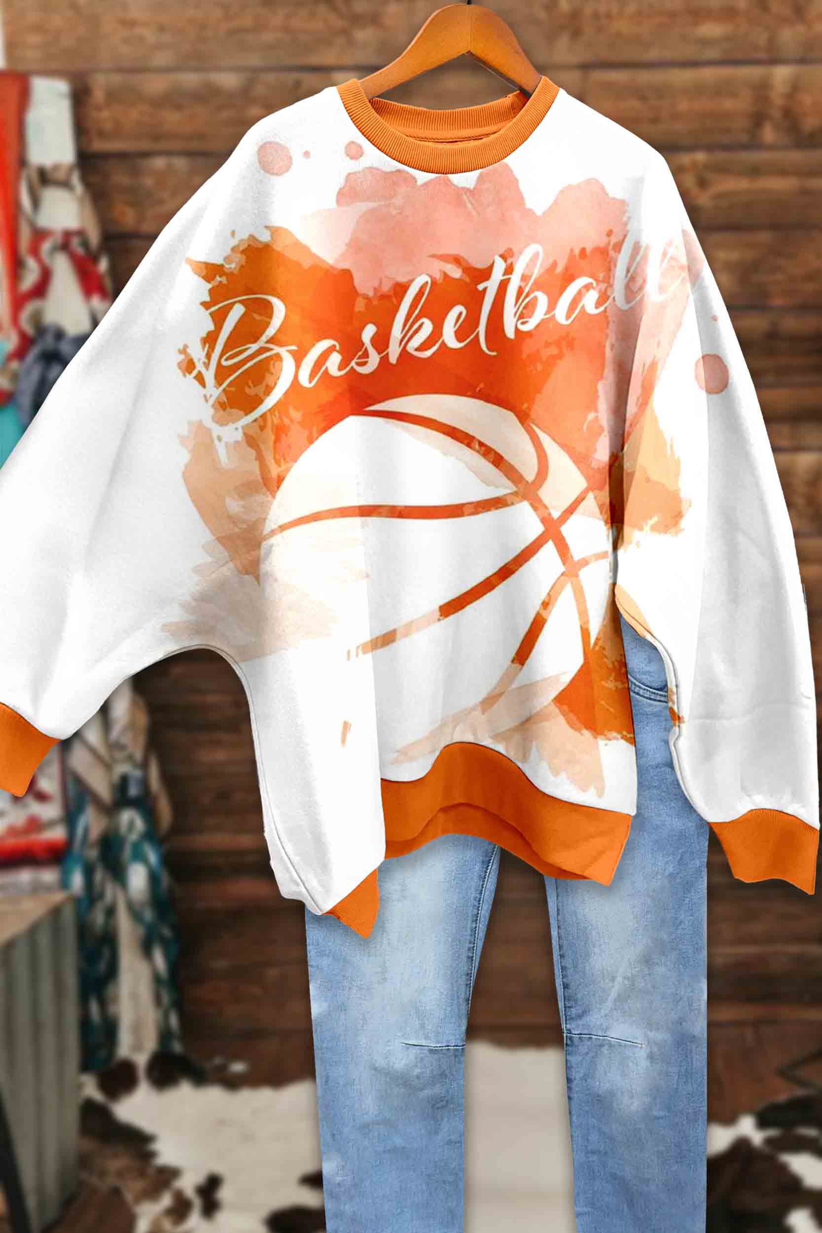 Basketball Print Batwing Sleeve Sweatshirt