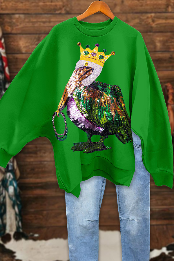 Mardi Gras Pelican Batwing Sleeve Sweatshirt