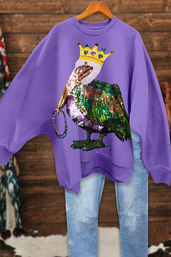Mardi Gras Pelican Batwing Sleeve Sweatshirt