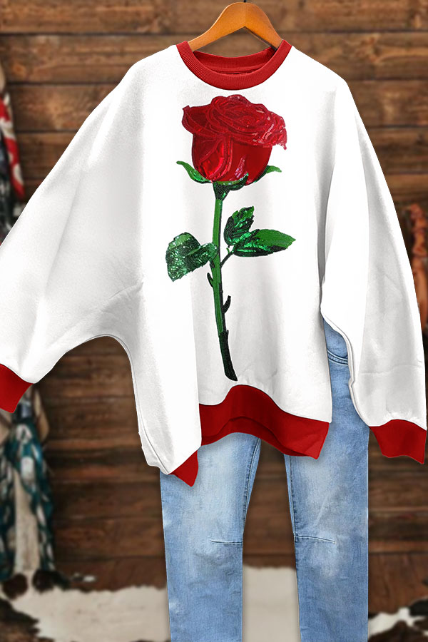 Romantic Valentine's Day Rose Batwing Sleeve Sweatshirt