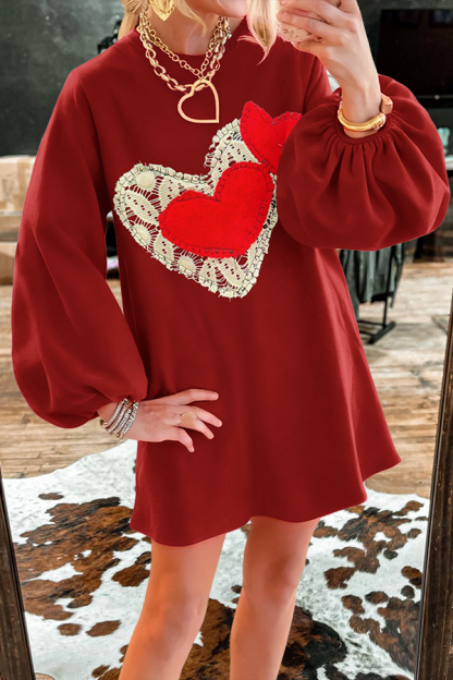 Valentine's Day Lace Love Puff Sleeve Dress