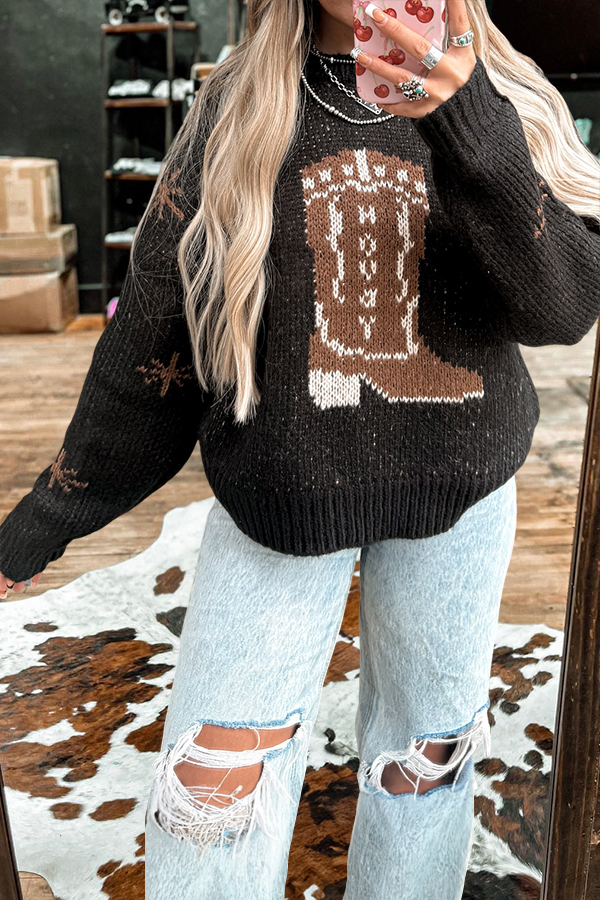 Western Boot Pattern Sweater