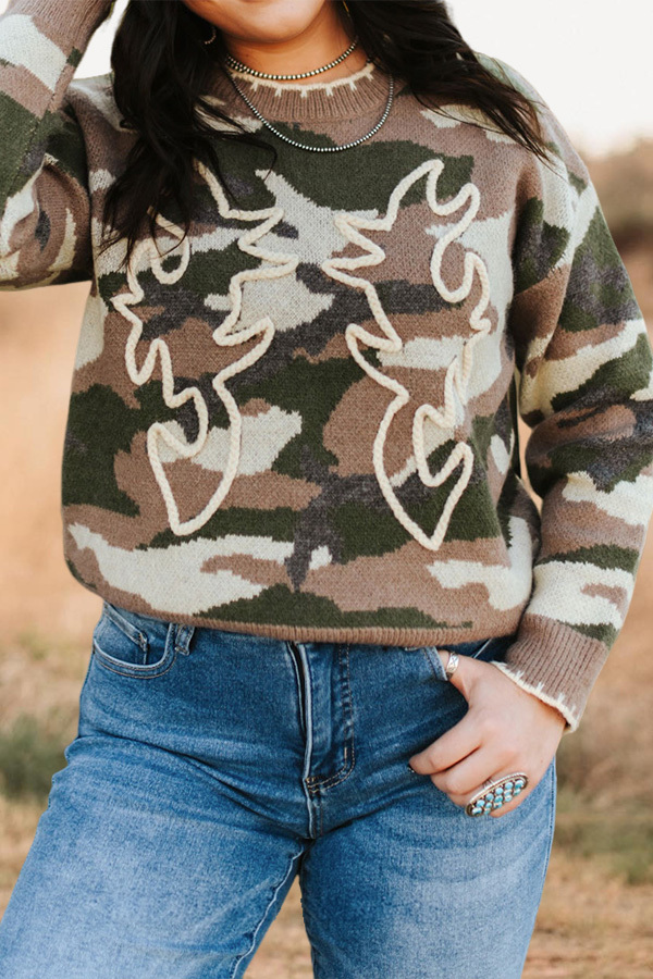 Wild Camouflage Boots Stitched Sweater