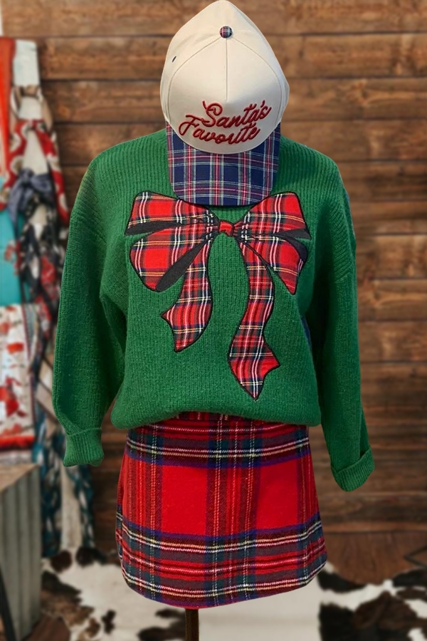 Classic Christmas Plaid Bow Sweater