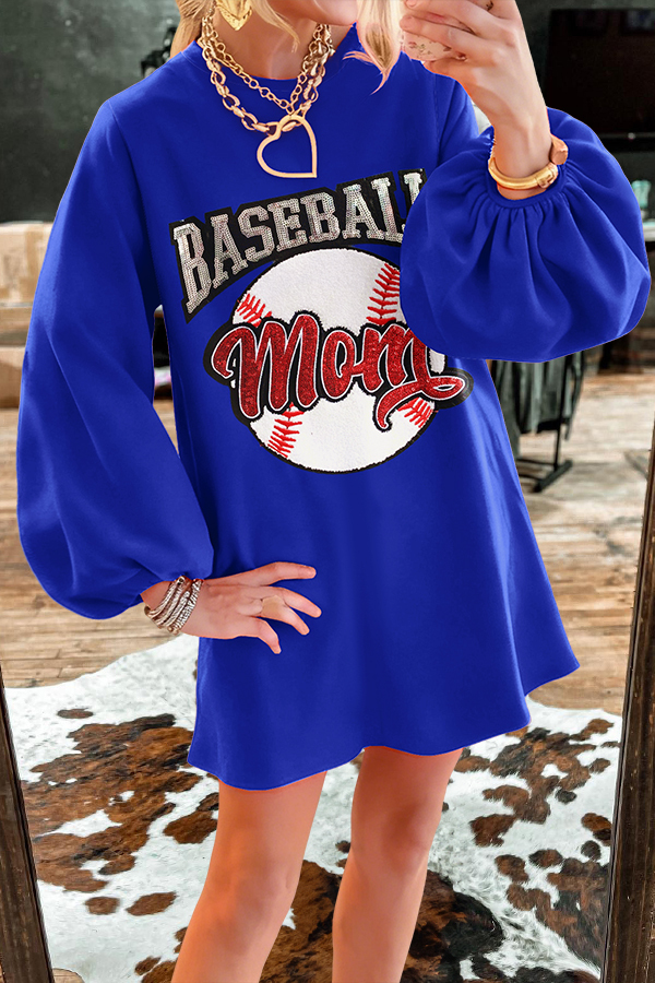 Baseball Mom Puff Sleeve Dress