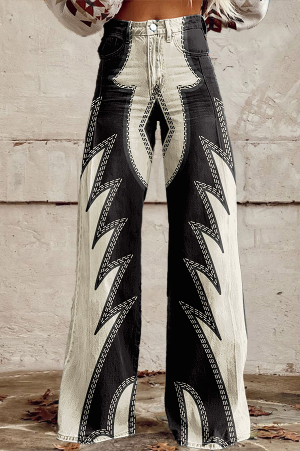 Western Boots Stitched Wide-Leg Pants