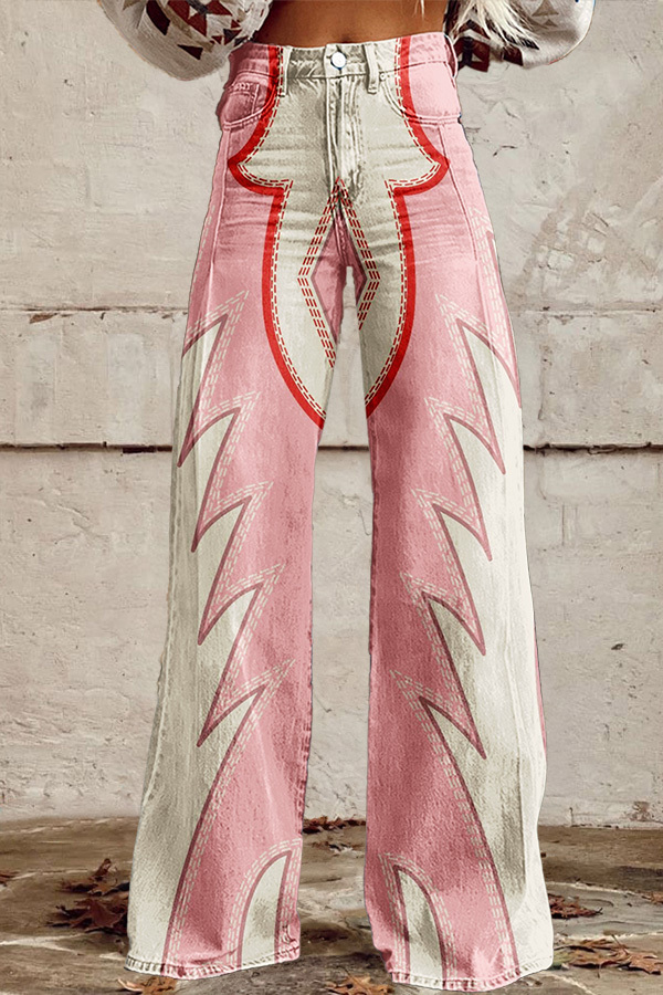Western Boots Stitched Wide-Leg Pants