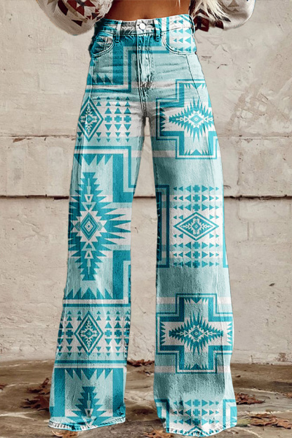 Classic Western Aztec Wide-Leg Pants