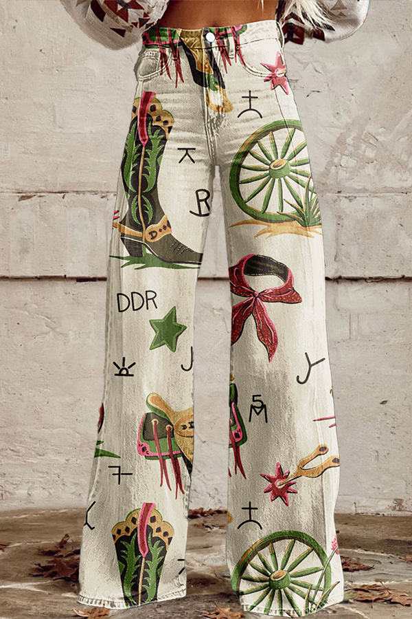 Western Boots Saddle Wide-Leg Pants