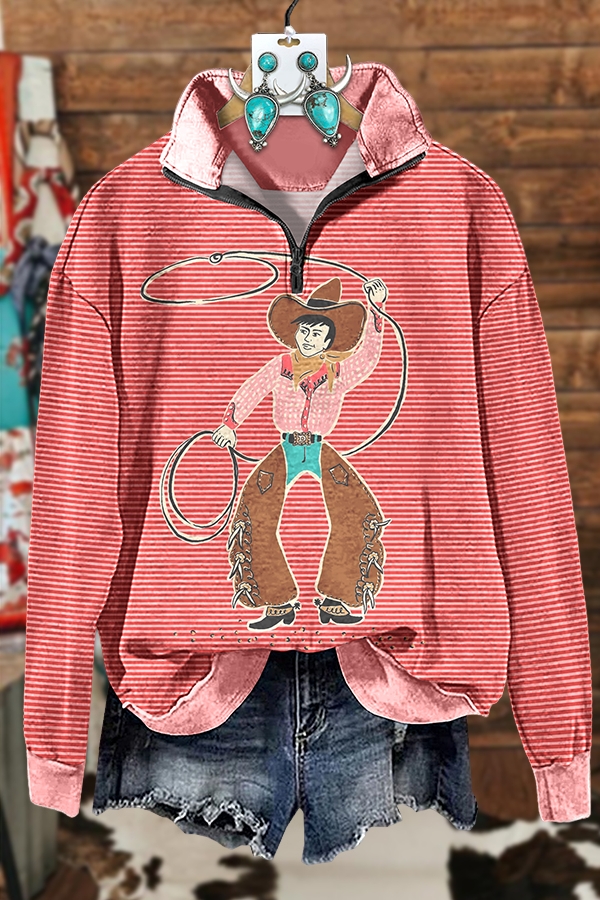 Striped Cowboy Zip-Up Sweatshirt