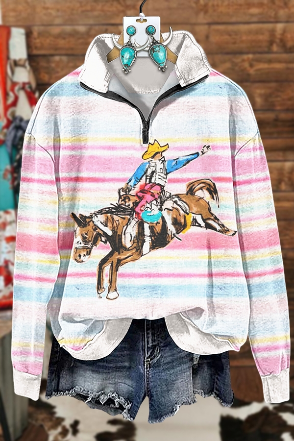 Gradient Striped Cowboy Zip-Up Sweatshirt