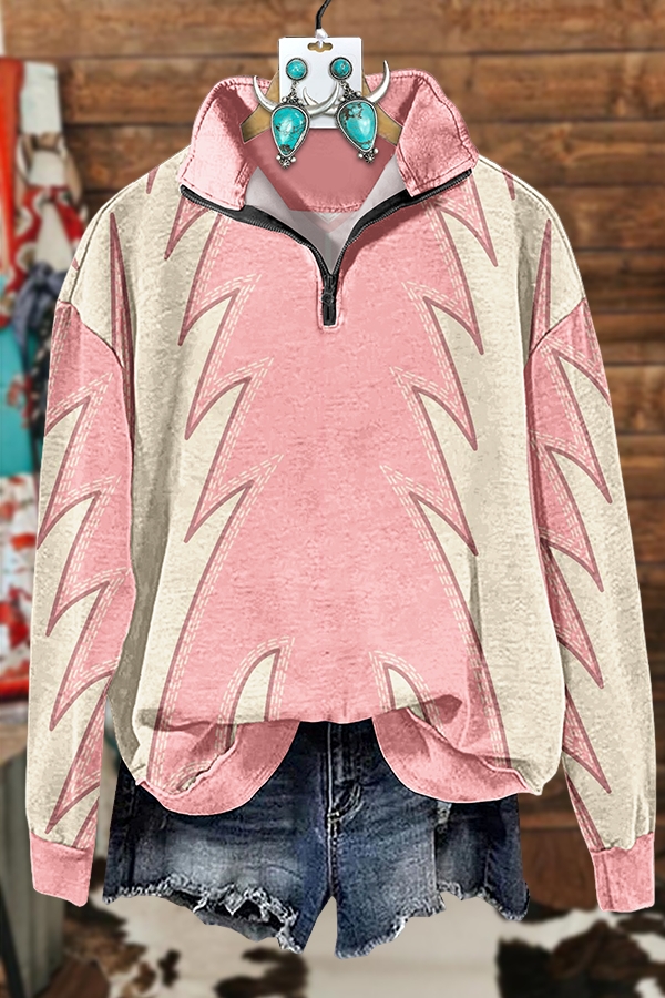 Western Boots Stitched Zipper Sweatshirt