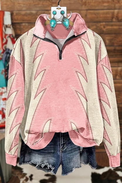 Western Boots Stitched Zipper Sweatshirt