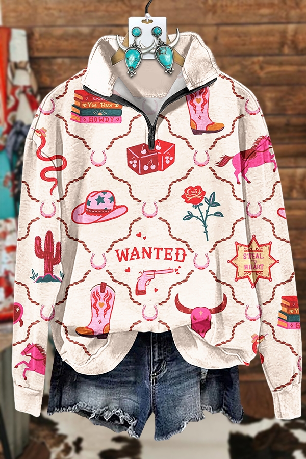 Valentine's Day Cowgirl Zip-Up Sweatshirt