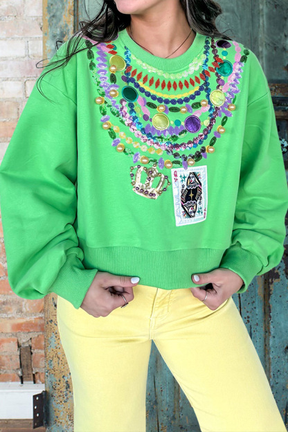 Queen Card Beaded Mardi Gras Sweatshirt