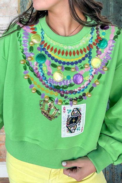 Queen Card Beaded Mardi Gras Sweatshirt