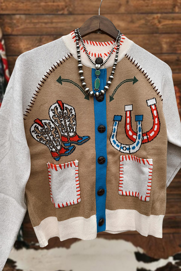 Western Cowgirl Boots And Horseshoe Cardigan