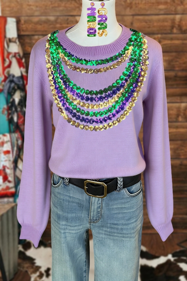 Mardi Gras Sparkling Necklace Sweater