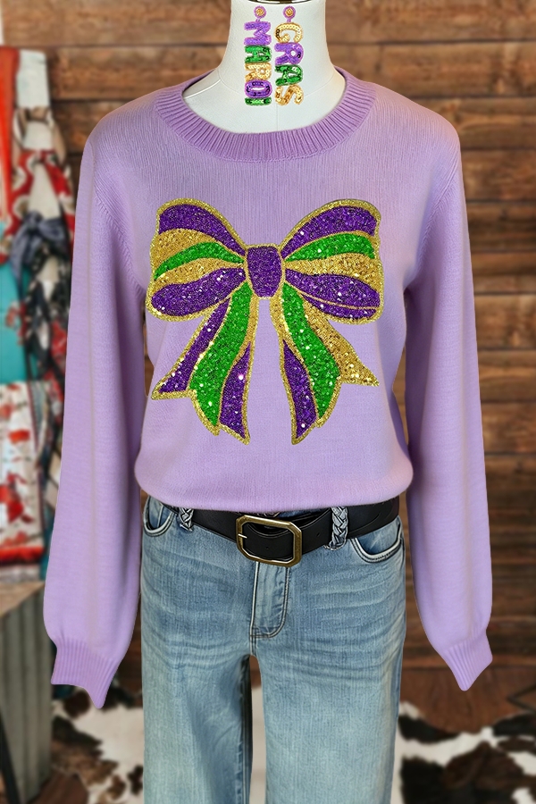 Mardi Gras Sparkling Bow Sweater