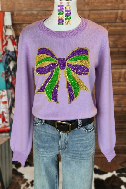 Mardi Gras Sparkling Bow Sweater
