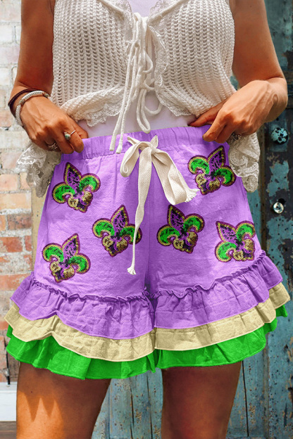 Mardi Gras Iris Ruffle Shorts