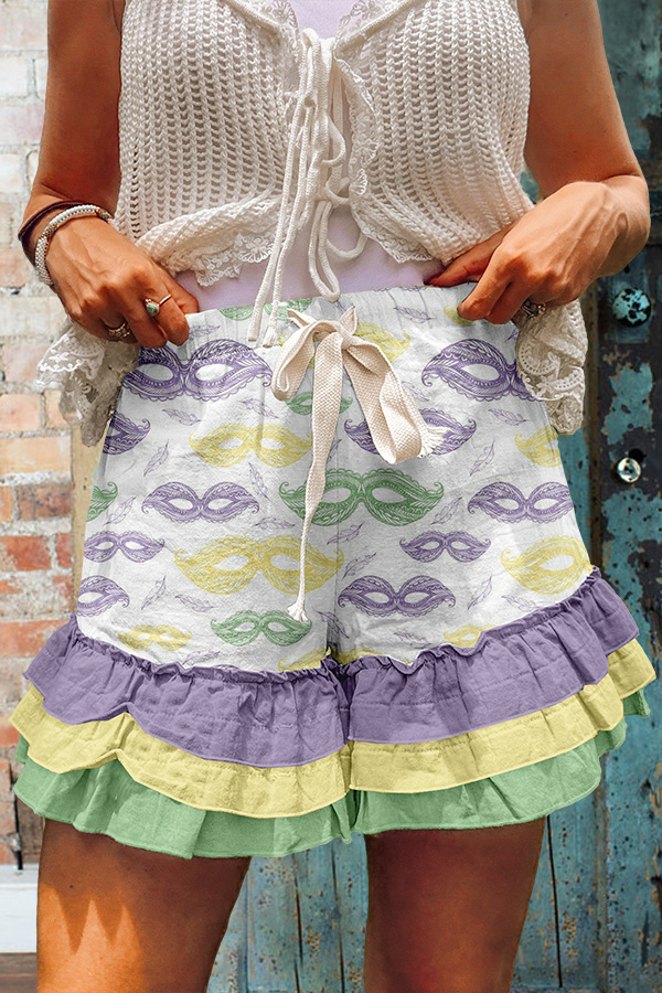 Mardi Gras Mask Ruffled Shorts
