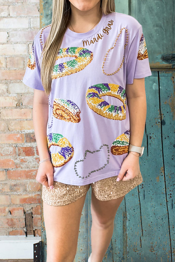 Mardi Gras King Cake Beaded T-Shirt