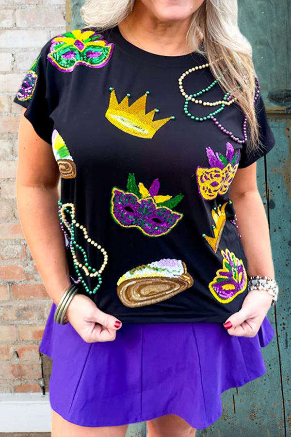 Mardi Gras Mask Beaded T-Shirt