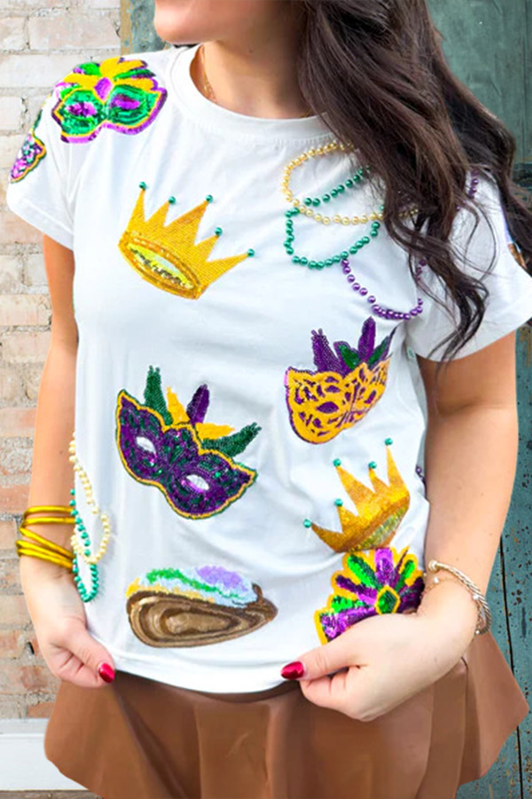 Mardi Gras Mask Beaded T-Shirt