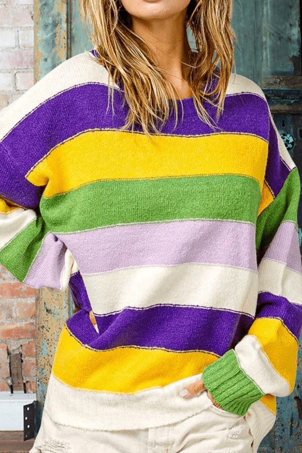Mardi Gras Striped Sweater