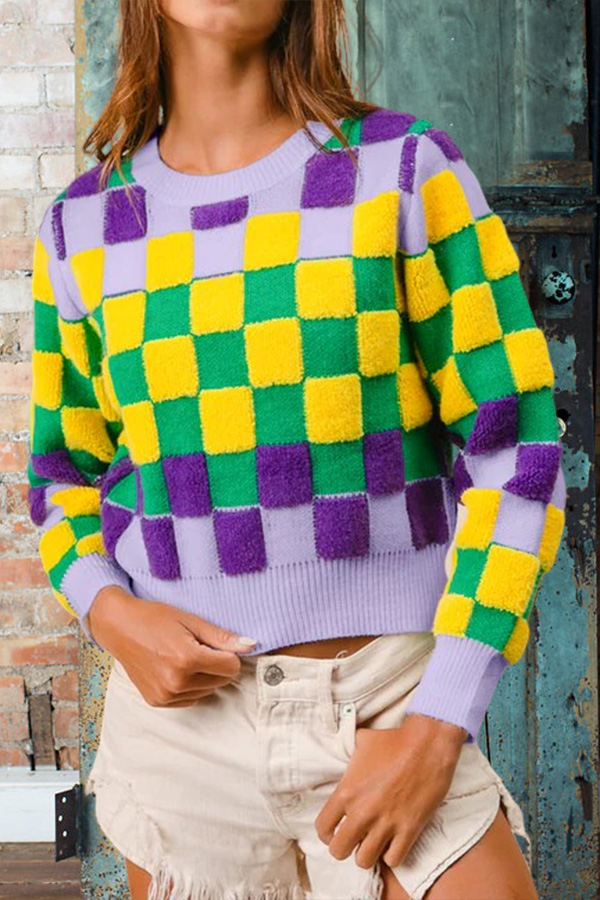 Mardi Gras Checkered Sweater