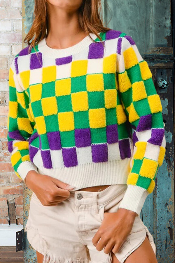 Mardi Gras Checkered Sweater