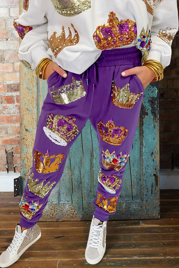 Mardi Gras Sparkling Crown Sweatpants