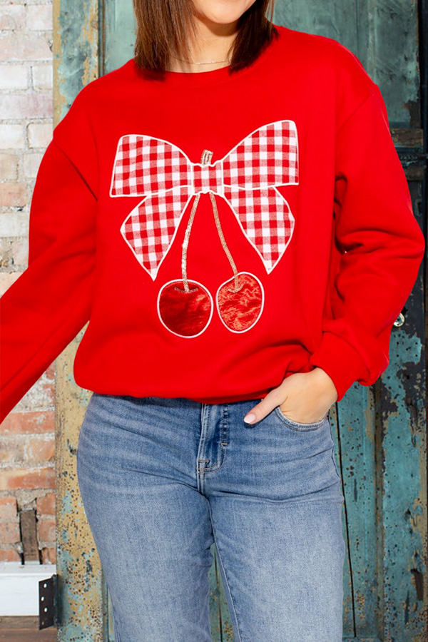 Valentine's Day Plaid Bow Cherry Sweatshirt