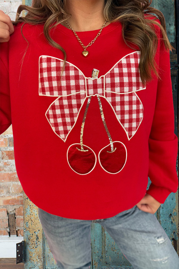 Valentine's Day Plaid Bow Cherry Sweatshirt