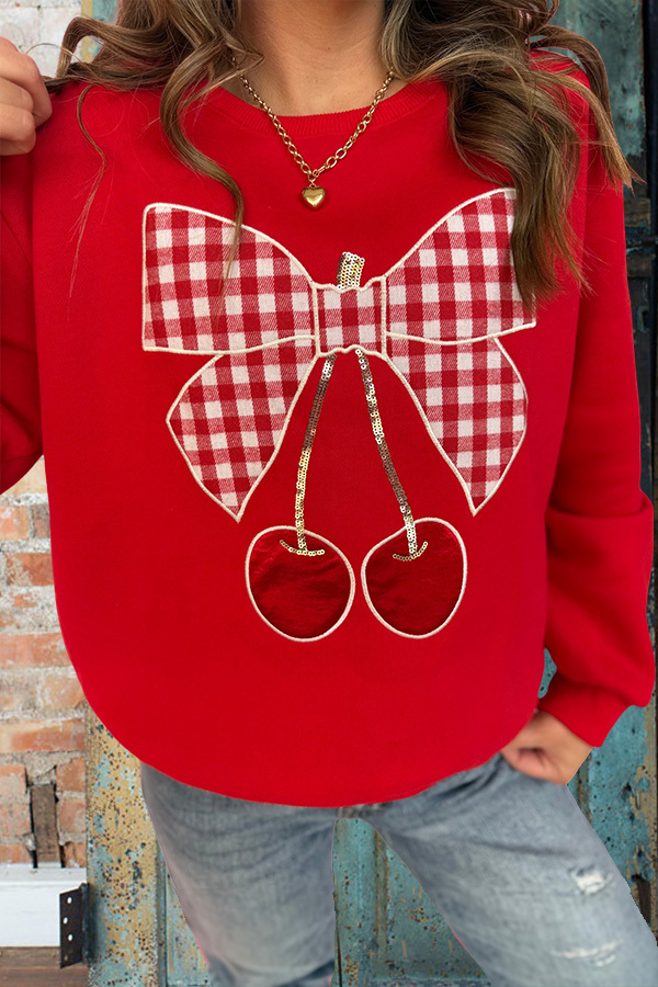 Valentine's Day Plaid Bow Cherry Sweatshirt