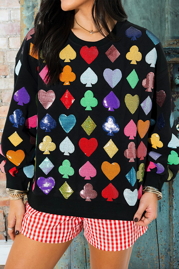 Sparkling Playing Card Suit Pattern Sweatshirt