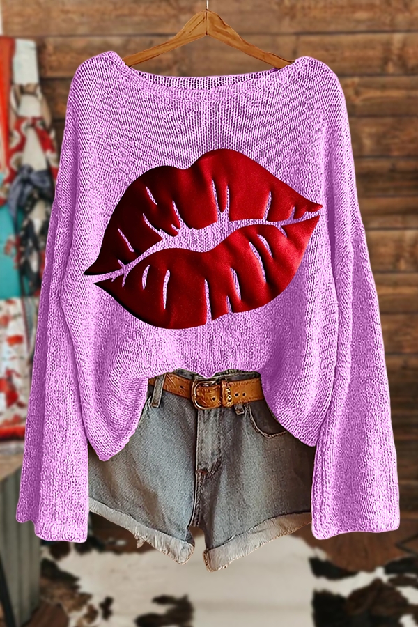 Valentine's Day Hot Lip Print Sweater