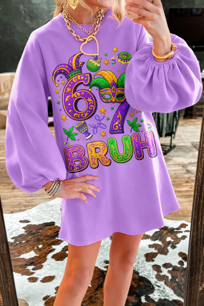 Mardi Gras 67  Bruh Puff-Sleeved Dress