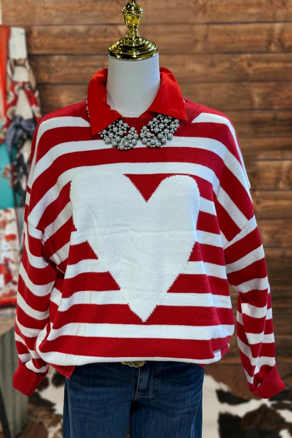 Valentine's Day Striped Heart Sweater