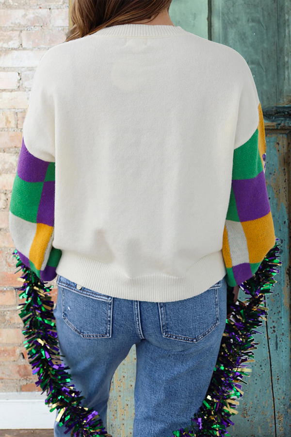 Mardi Gras Iris Checkered Sweater