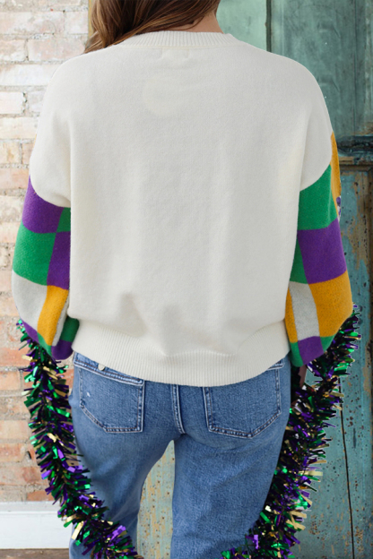 Mardi Gras Iris Checkered Sweater