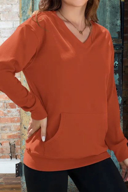 V-Neck Pocketed Pullover Sweatshirt