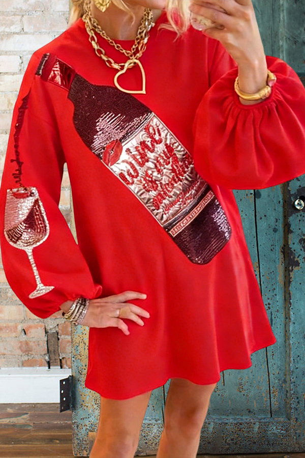 Red Wine Is My Valentine's Day Puff Sleeved Dress