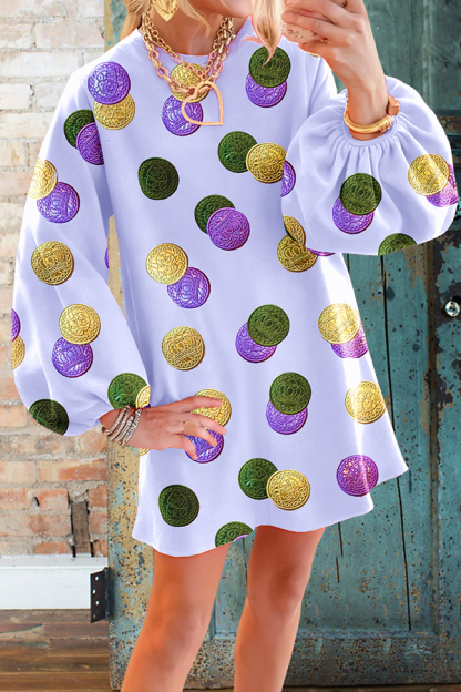 Mardi Gras Coin Puff Sleeved Dress