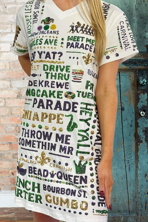 Women's dress | Mardi Gras V-Neck T-Shirt Dress |westernfeelings