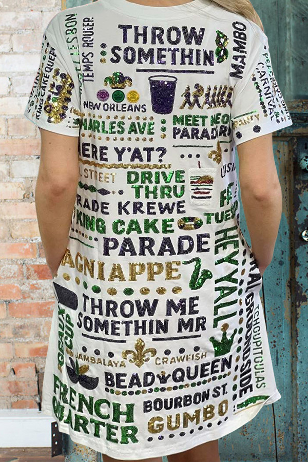 Mardi Gras V-Neck T-Shirt Dress