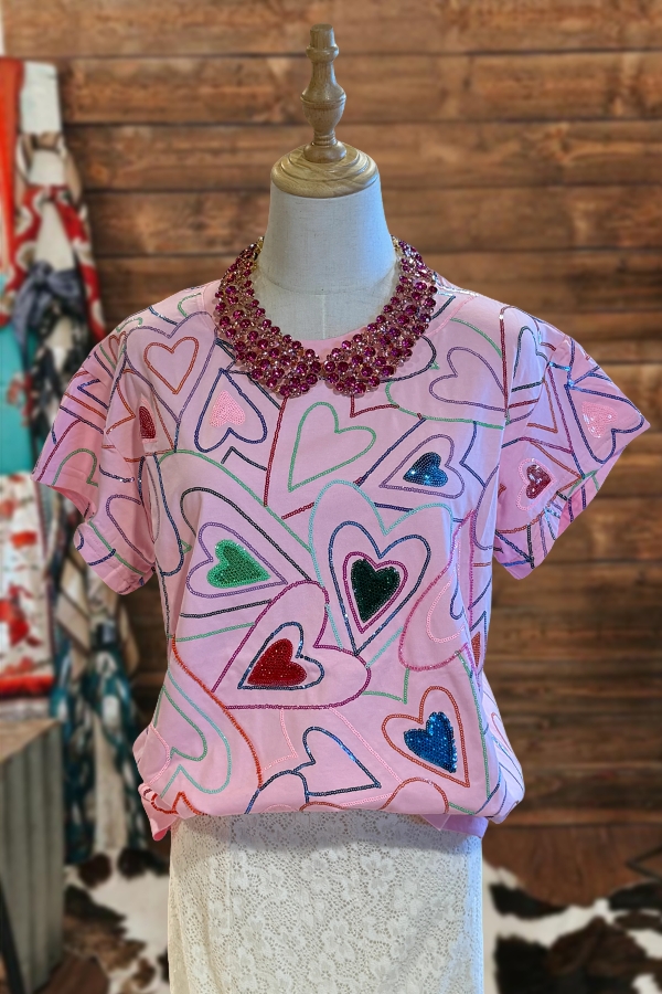 Valentine's Day Multi Glitter Heart T-Shirt