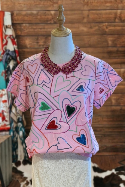 Valentine's Day Multi Glitter Heart T-Shirt